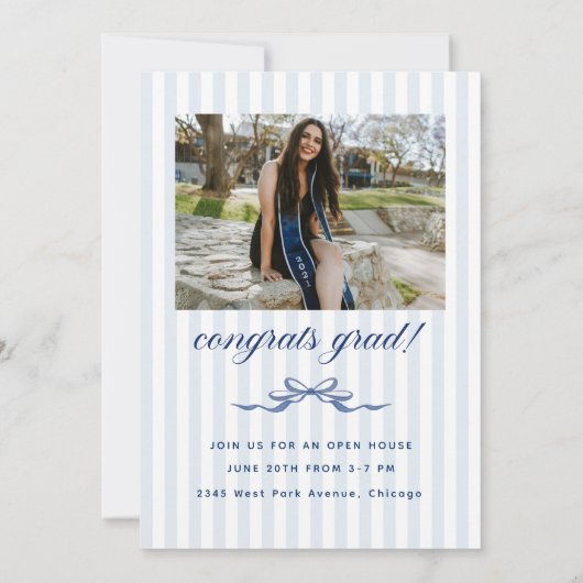 Navy Bow Graduation Open House Party Invitation 招待状 (裏面)