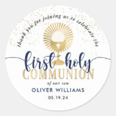 Navy & Boy First Holy Communion Thank You ラウンドシール (正面)