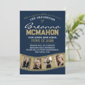 Navy & Bronzeフィルムストリップの卒業発表 招待状 (スタンド正面)