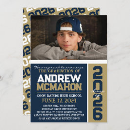 Navy & Bronze卒業写真モダン発表 招待状