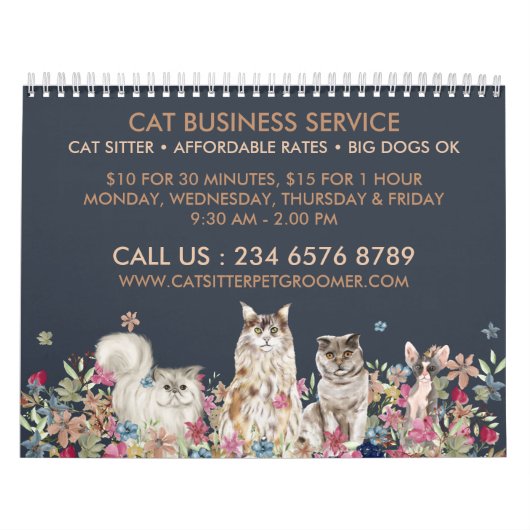 Navy Brown Cat Sitter Pet Groomer カレンダー (カバー)