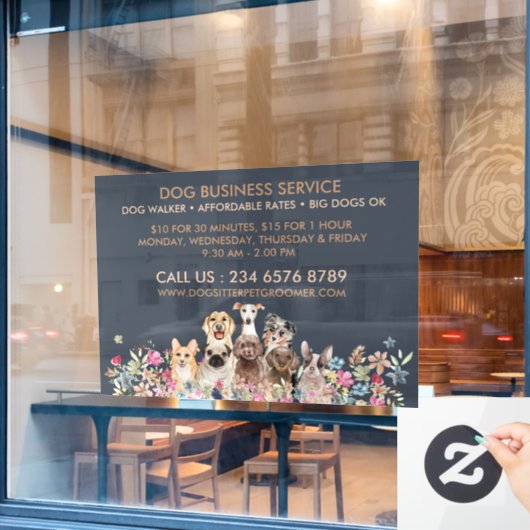 Navy Brown Dog Walker Service Pet Groomer large ウィンドウサイン (カフェ窓)