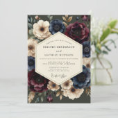 Navy Burgundy Baroque Wedding 招待状 (スタンド正面)