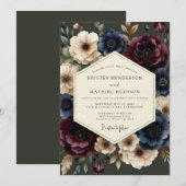 Navy Burgundy Baroque Wedding 招待状 (正面/裏面)