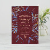 Navy & Burgundy Classic Monogram Wedding 招待状 (スタンド正面)