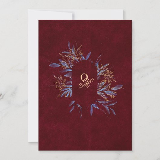 Navy & Burgundy Classic Monogram Wedding 招待状 (裏面)