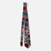 Navy Burgundy Peony Silver Sage Greenery Wedding ネクタイ (裏面)