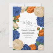 Navy, Burnt Orange & Champagne Floral Wedding 招待状 (正面)