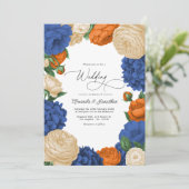 Navy, Burnt Orange & Champagne Floral Wedding 招待状 (スタンド正面)