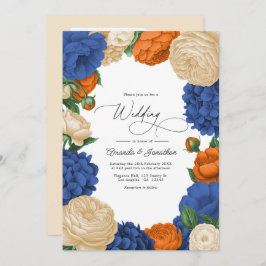 Navy, Burnt Orange & Champagne Floral Wedding 招待状