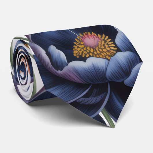 Navy & Burnt Orange Floral Wedding ネクタイ (ロール)