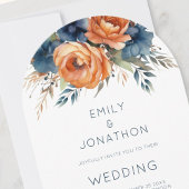 Navy Burnt Orange Florals QR Code Wedding Arch 招待状