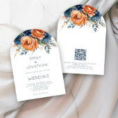 Navy Burnt Orange Florals QR Code Wedding Arch 招待状