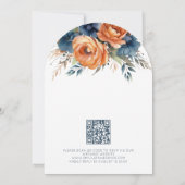 Navy Burnt Orange Florals QR Code Wedding Arch 招待状 (裏面)
