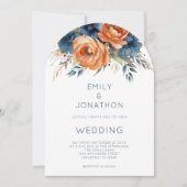 Navy Burnt Orange Florals QR Code Wedding Arch 招待状 (正面)