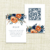 Navy Burnt Orange Florals Wedding  出欠カード