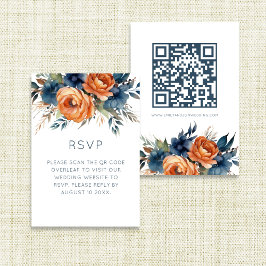 Navy Burnt Orange Florals Wedding 出欠カード