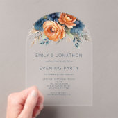 Navy Burnt Orange Florals Wedding Evening Party アクリル招待状 (インサイチュ (ポータブル))