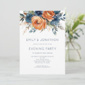 Navy Burnt Orange Florals Wedding Evening Party 招待状 (スタンド正面)