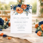 Navy Burnt Orange Florals Wedding Evening Party 招待状