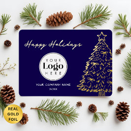 Navy Business Logo Christmas Thank You Foil Card 箔シーズンカード