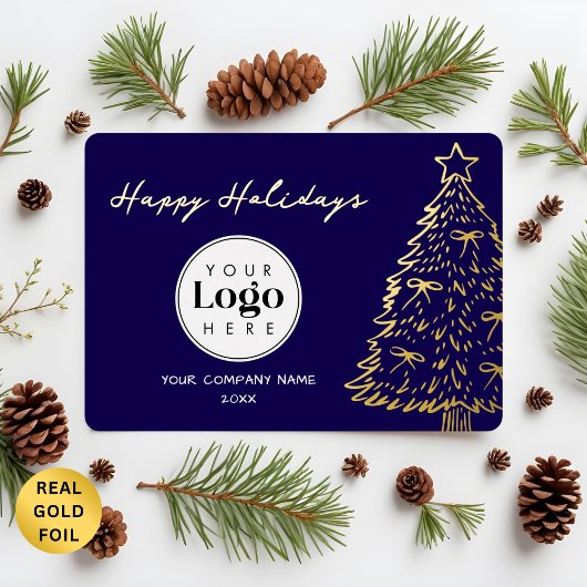 Navy Business Logo Christmas Thank You Foil Card 箔シーズンカード