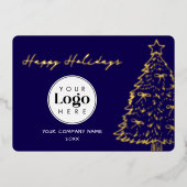 Navy Business Logo Christmas Thank You Foil Card 箔シーズンカード (正面)
