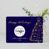 Navy Business Logo Christmas Thank You Foil Card 箔シーズンカード (立ち正面)