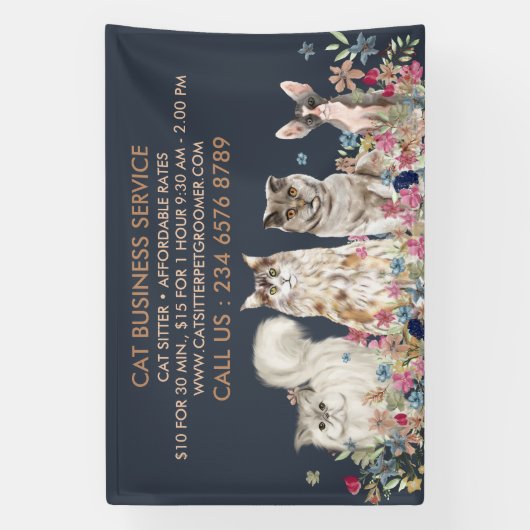 Navy Cat Sitter Pet 横断幕 (縦)