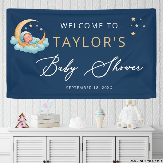 Navy Celestial Moon Stars Baby Shower Banner 横断幕