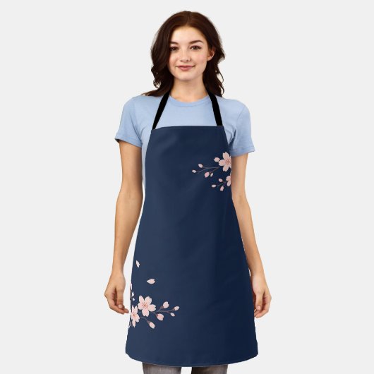 Navy Cherry Blossom Branch エプロン (着用した状態)