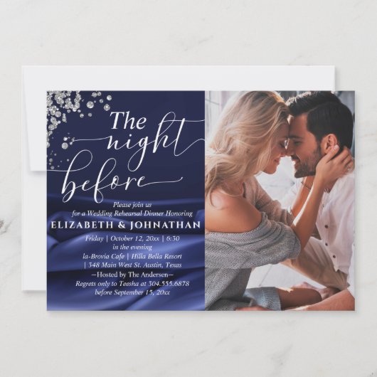 Navy Chic The Night Before Rehassal Dinner Photo 招待状 (正面)