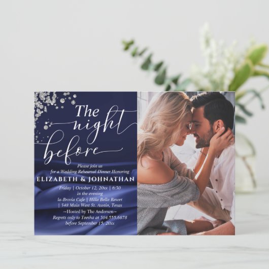 Navy Chic The Night Before Rehassal Dinner Photo 招待状 (スタンド正面)