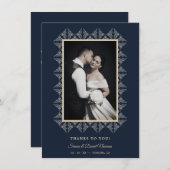 Navy Chic Wedding Flourish Lace Framed Photo サンキューカード (正面/裏面)