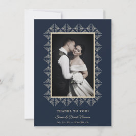 Navy Chic Wedding Flourish Lace Framed Photo サンキューカード