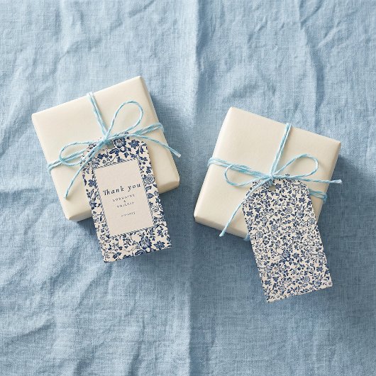 Navy Chinoiserie Floral Wedding Thank You ギフトタグ