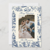 Navy Chinoiserie Toile De Jouy Photo Christmas シーズンカード (正面)