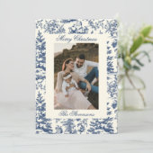 Navy Chinoiserie Toile De Jouy Photo Christmas シーズンカード (スタンド正面)