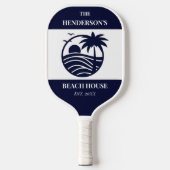 Navy Coastal Nautical Palm Tree Family Beach House ピックルボールラケット (正面)