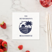 Navy Coastal Palm Tree Beach House スタンダードカクテルナプキン (インサイチュ)