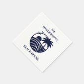 Navy Coastal Palm Tree Beach House スタンダードカクテルナプキン (角)