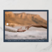 Navy Collage写真数々の日付金ゴールド枠の保存 箔招待状 (裏面)