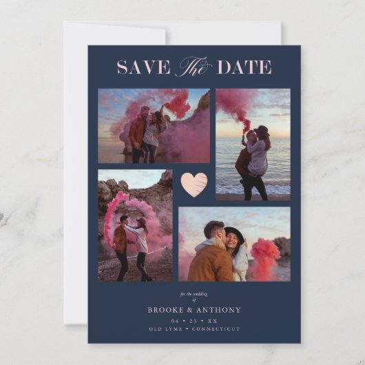 Navy Collage Wedding Pink Heart 4 Photos Covid19 (正面)