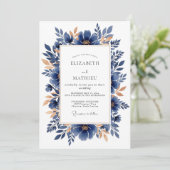 Navy Copper Elegant Botanical Wedding 招待状 (スタンド正面)