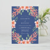 Navy Coral Blossom Arch Wedding 招待状 (スタンド正面)
