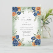 Navy Coral Painterly Bloom Wedding 招待状 (スタンド正面)