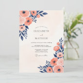 Navy Coral Painterly Summer Wedding 招待状 (スタンド正面)