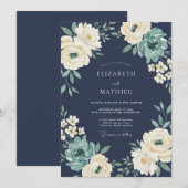 Navy Cream Botanical Romance Wedding 招待状 (正面/裏面)
