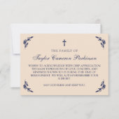 Navy & Cream Cross Greenery Berevement Thank You サンキューカード (正面)