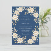 Navy Cream Floral Garland Wedding 招待状 (スタンド正面)